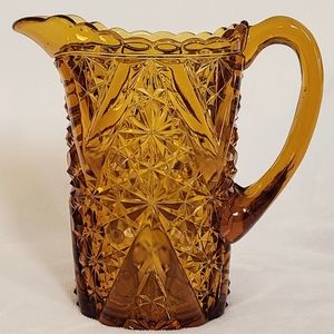 Vintage Amber Glass Pitcher & Jar w/ Lid